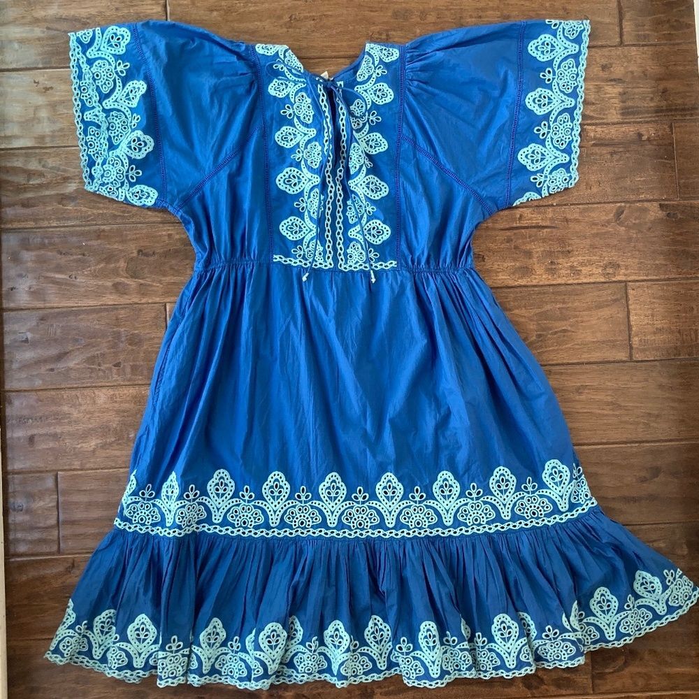 Sundance Blue Midi Dress with White Embroidery